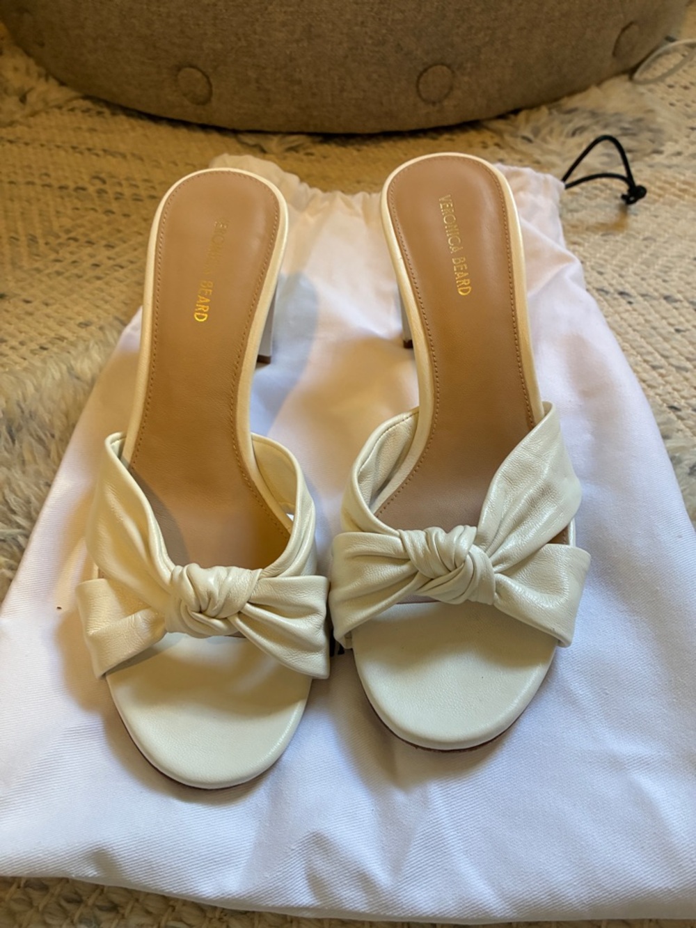 veronica beard Ivory Knot-Front Slide Mules